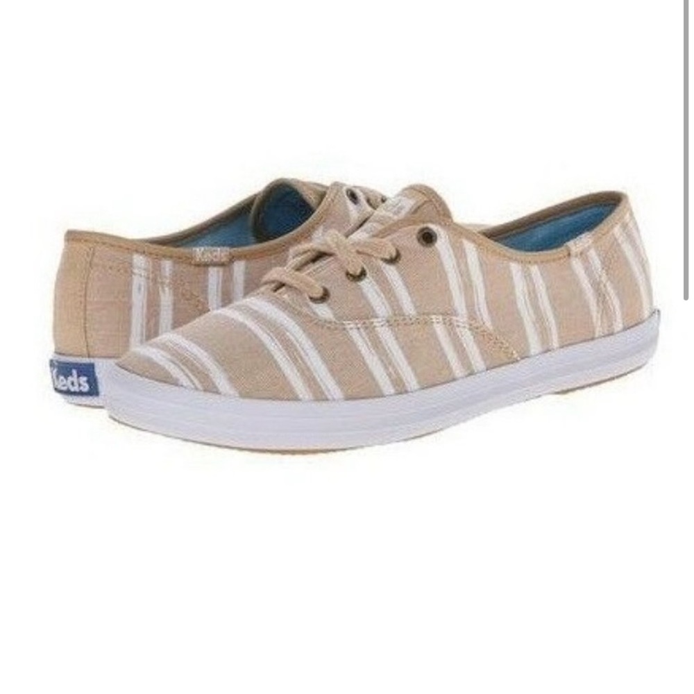 New Keds Sneakers Original Champion shoes flats Striped Tan Canvas Lace Up 7